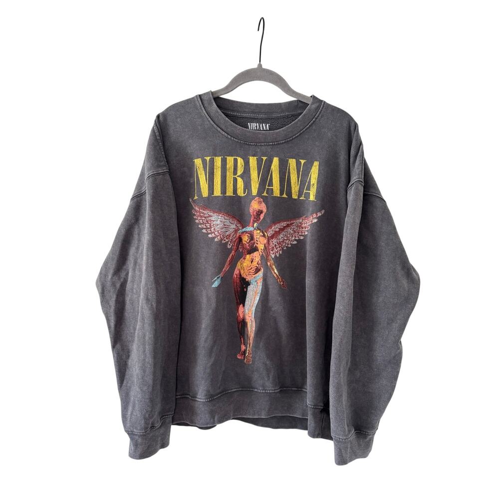 Nirvana Live ‘93 Angel Graphic Sweatshirt Gray Fleece Pullover Men’s L Band Tee - Picture 2 of 7